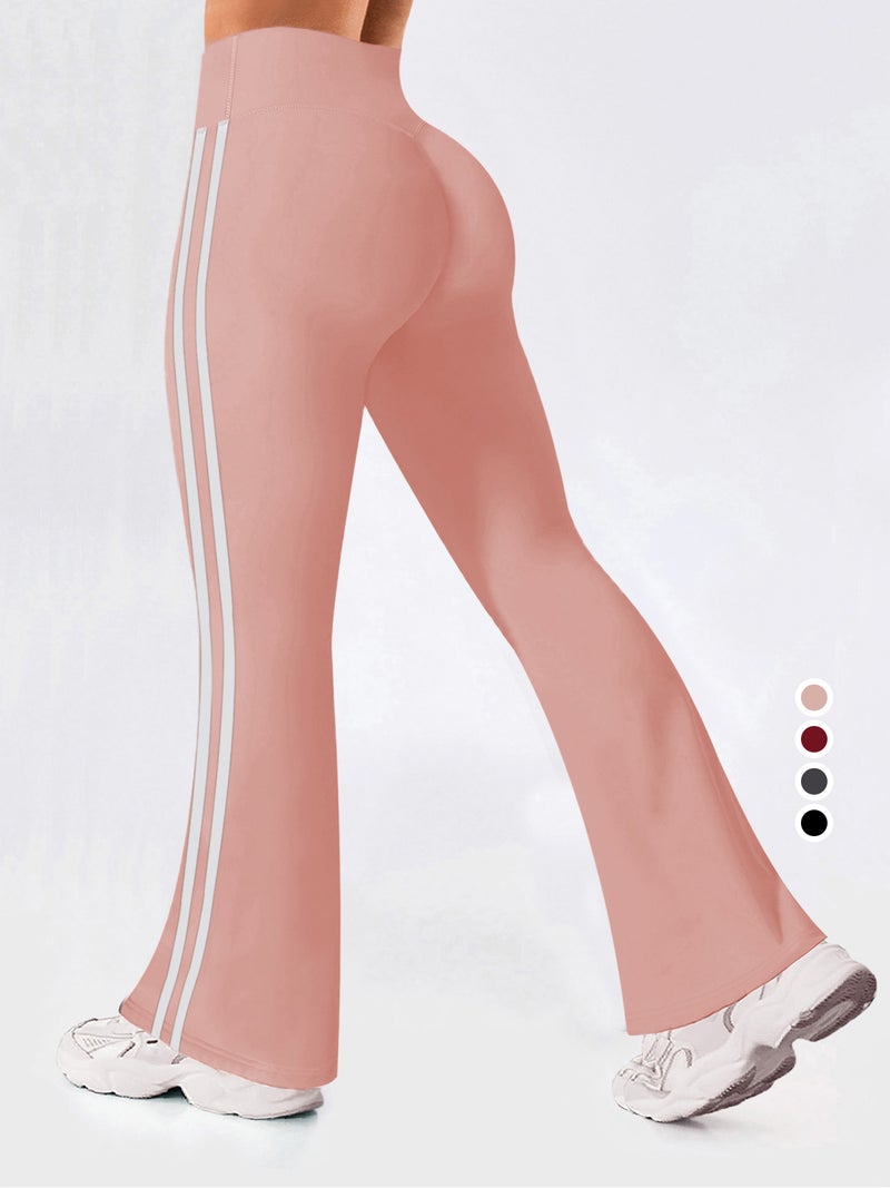 Spring And Women'S High Waist Striped Girls Hip Comfortable Naked High-Elastic Flared Pants - Image 2